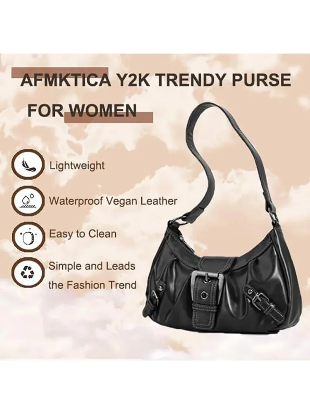 Trendy Y2K Leather Hobo Purse, Buckle Clutch Bag for Women, Stylish Shoulder